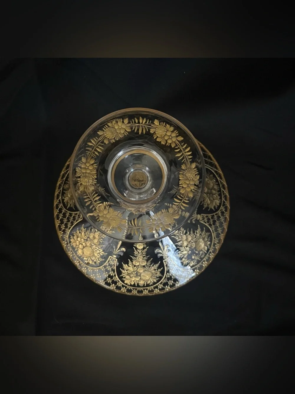 Antique Early 1900 Bohemian Glass, Tazza/Compote Dish, Moser-style, Gold Gilding - Picture 5 of 15
